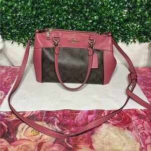 Coach Brooke Carryall Leather Satchel Mauve Pink Brown Shoulder Bag Purse EUC